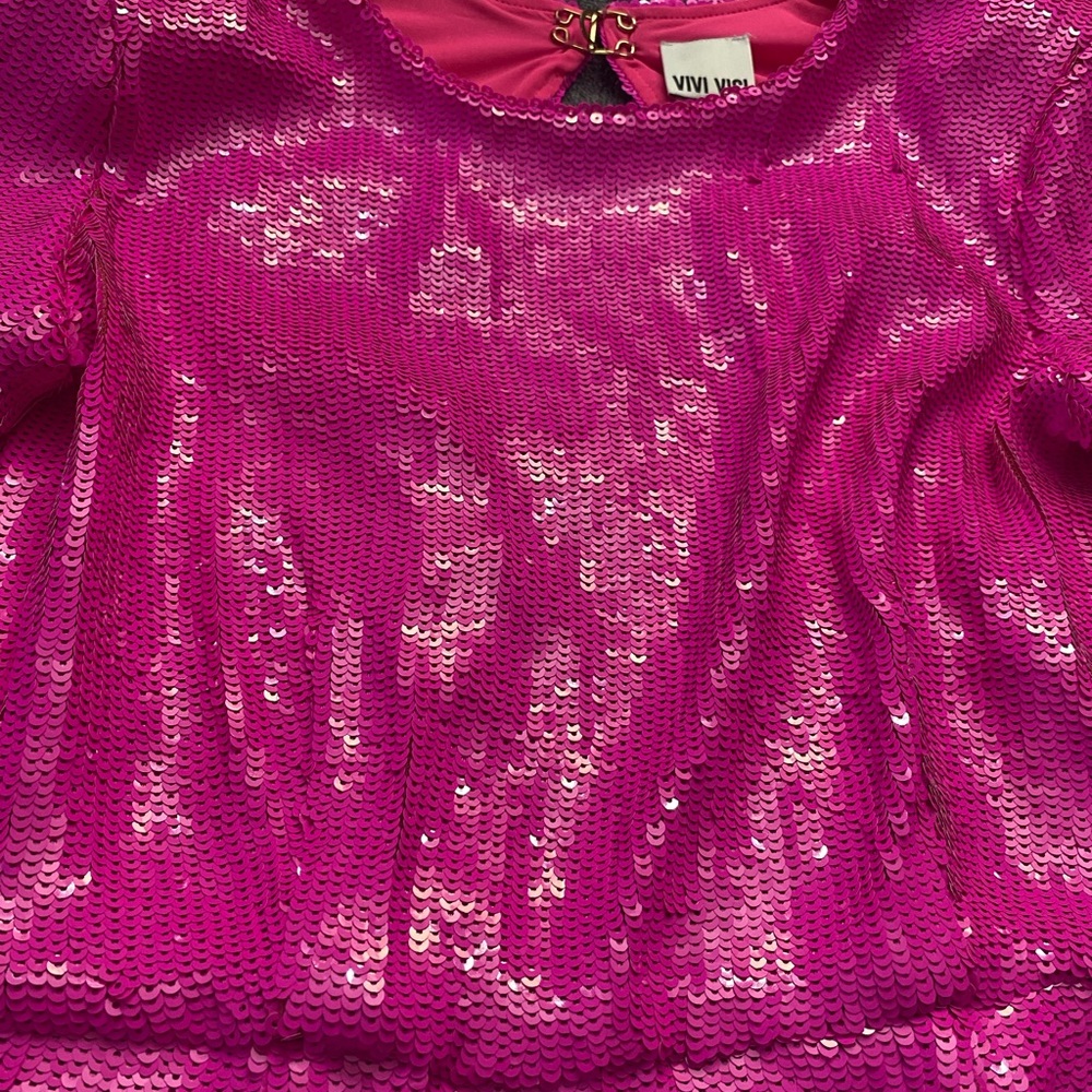 🔥 Vivi Vici Fuchsia Sequin Long Sleeve Mini Dress - Size XS - Keyhole Back - Picture 5 of 12